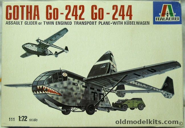 Italaerei 1/72 Gotha Go-242 Assault Glider Or Go-244 Twin Engine Transport With Kubelwagen, 111 plastic model kit